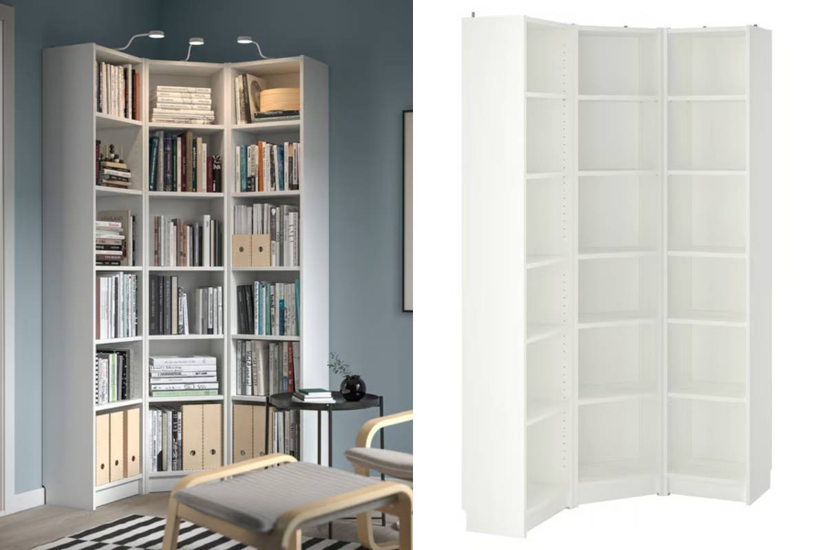 particolari della libreria angolare billy di ikea