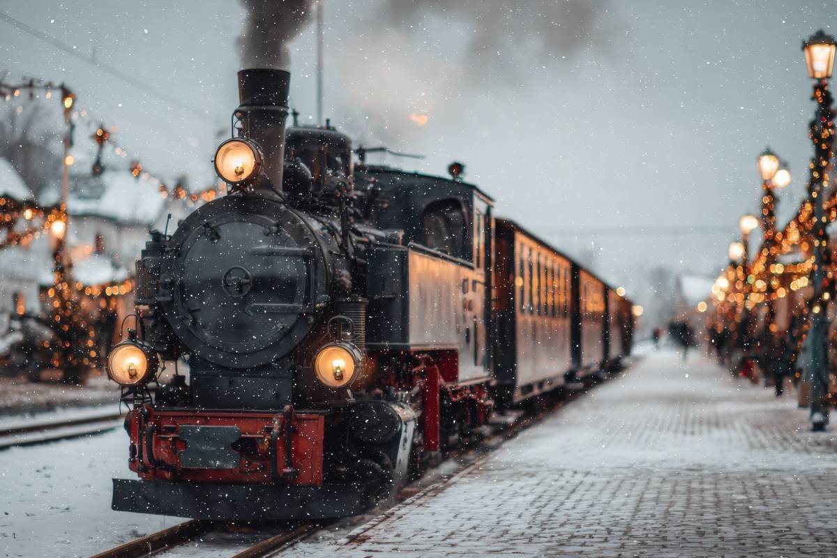 treno che percorre mercatini di natale
