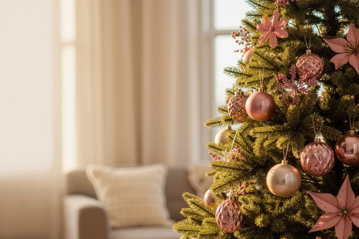 albero chic con fiori e palline rosa