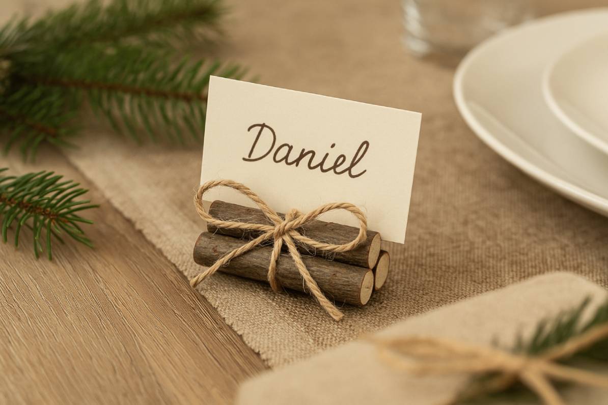 segnaposto natalizio con legno e spago