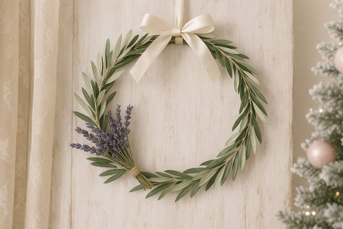 ghirlanda con lavanda rami di ulivo per un natale shabby