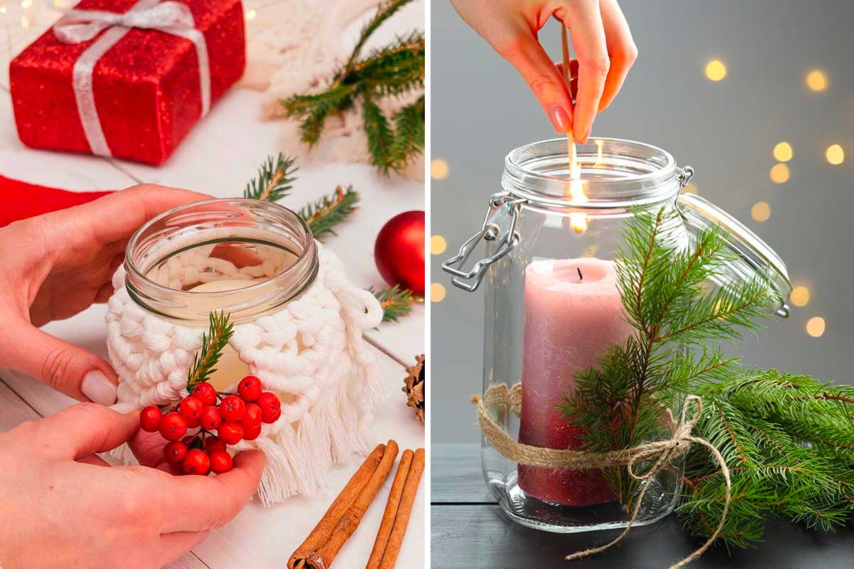 Come creare portacandele natalizi in stile nordico con barattoli di vetro